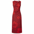 Silk-like Midi Dress with Floral Print V-Neck Sleeveless Bodycon Fit for Women