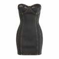 Denim Strapless Bodycon Mini Dress for Women - Fitted Stretch Denim Dress with Bustier Design