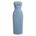 Light Blue Denim Strapless Bodycon Midi Dress for Women