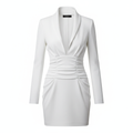 Silk-like White Bodycon Dress with Deep V-Neck and Long Sleeves