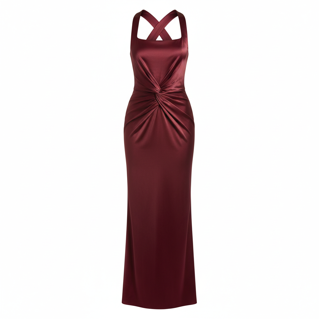 Satin Twist Front Maxi Dress Elegant Bodycon Cocktail Gown for Women