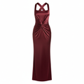 Satin Twist Front Maxi Dress Elegant Bodycon Cocktail Gown for Women