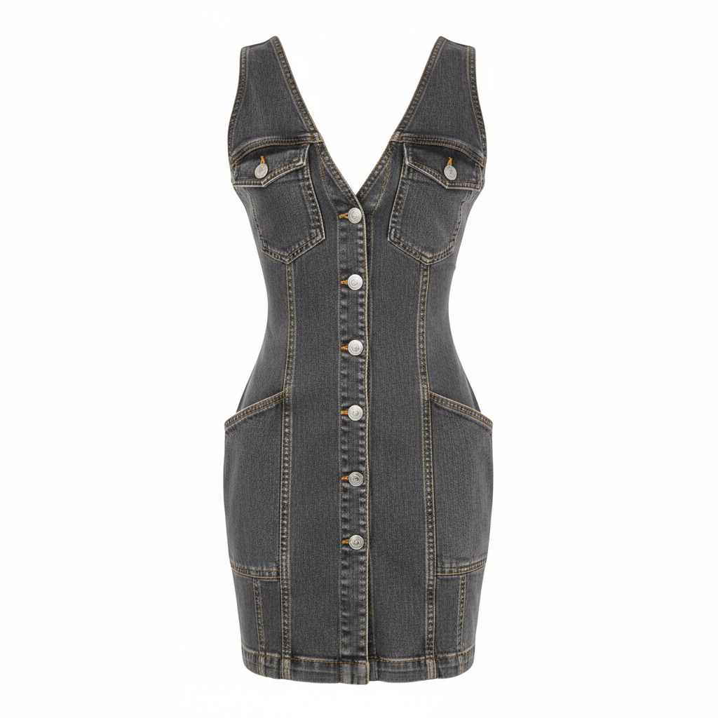 Denim Sleeveless Button Front Bodycon Dress