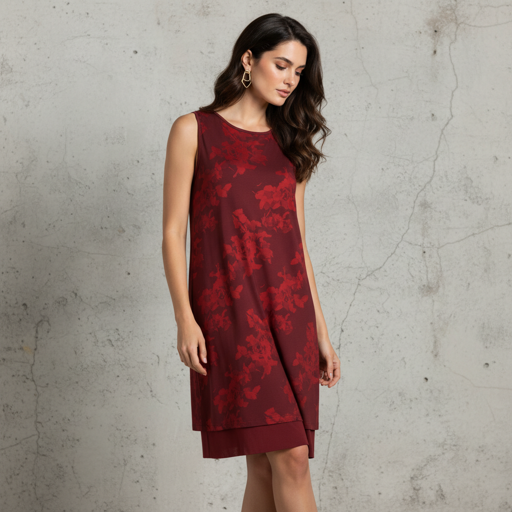 Silk-Like Floral Print Sleeveless Midi Dress for Women Lightweight Flowy Summer Dress with Round Neck and Layered Hem