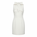 Polka Dot Sheath Dress with Bow Neckline in Polyester Fabric