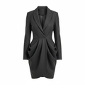 Womens Black Blazer Dress with Draped Front Design in Polyester Fabric
