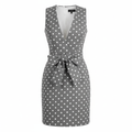 Polka Dot Sheath Dress with Bow Tie Waist in Polyester Fabric for Women