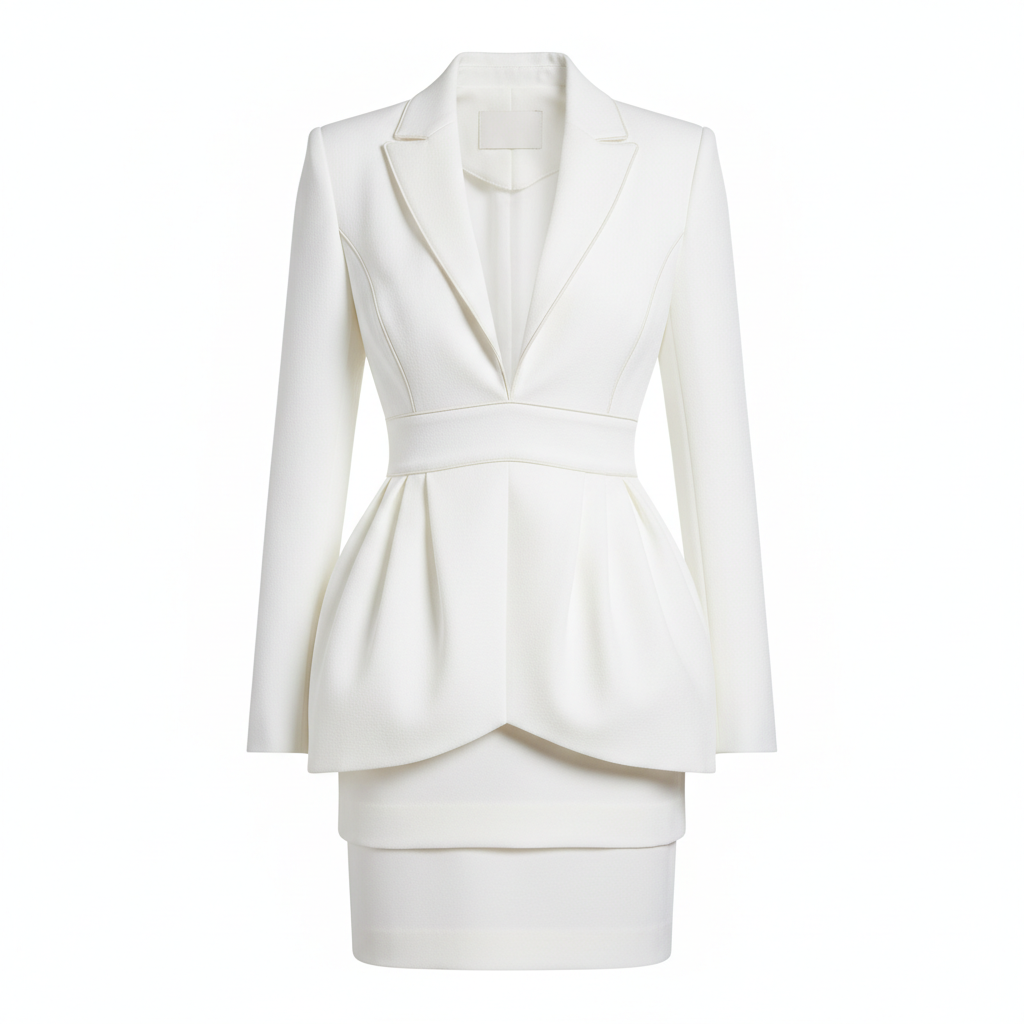 Silk-like Satin Peplum Blazer Dress with Deep V-Neck and Long Sleeves