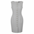 Wool Blend Sheath Dress with Front Button Detail and Fitted Silhouette for Professional Wear