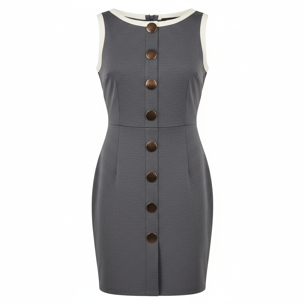 Woven Polyester Sleeveless Button Front Bodycon Dress