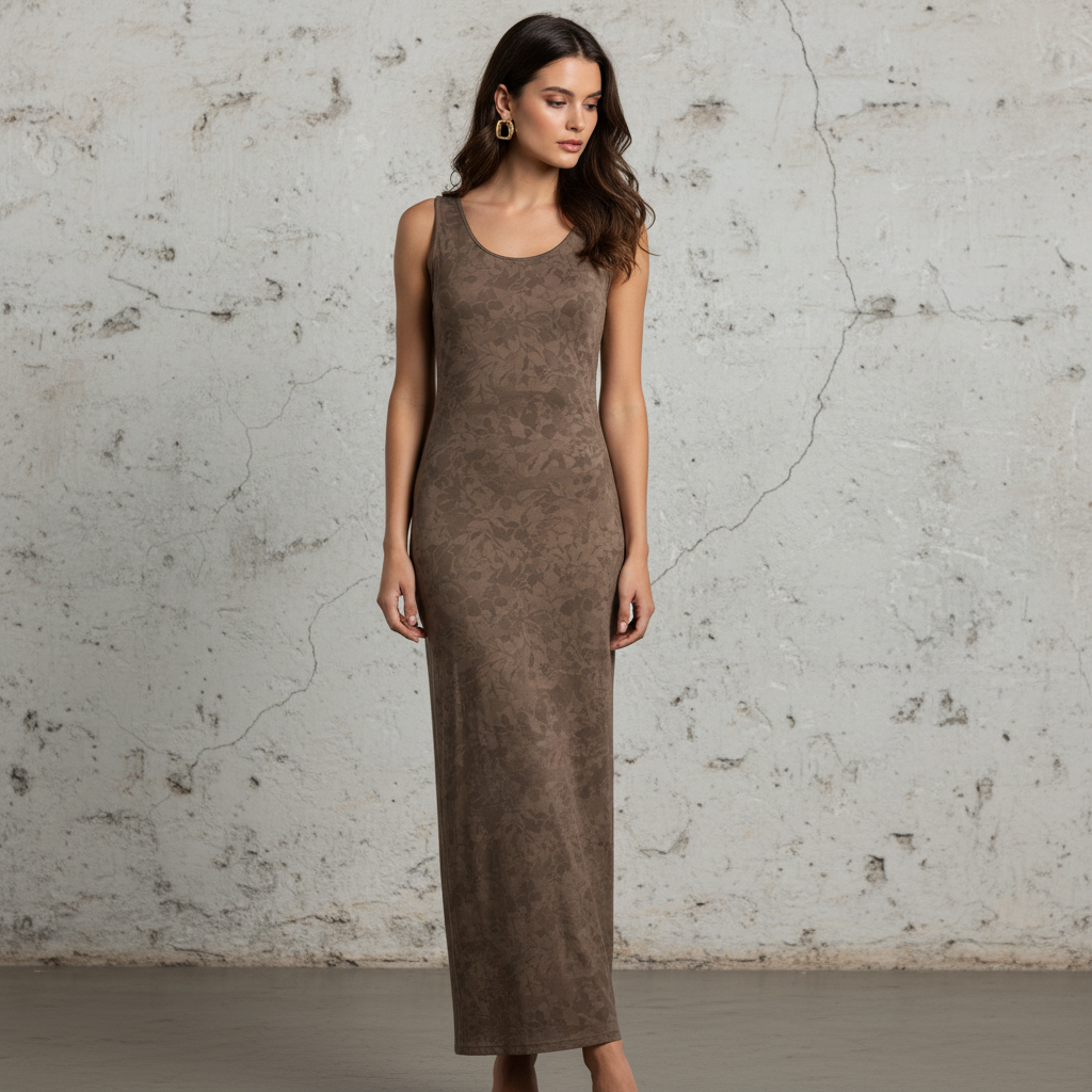 Silk-like Maxi Dress with Floral Pattern Sleeveless Long Dress for Women Elegant Bodycon Fit