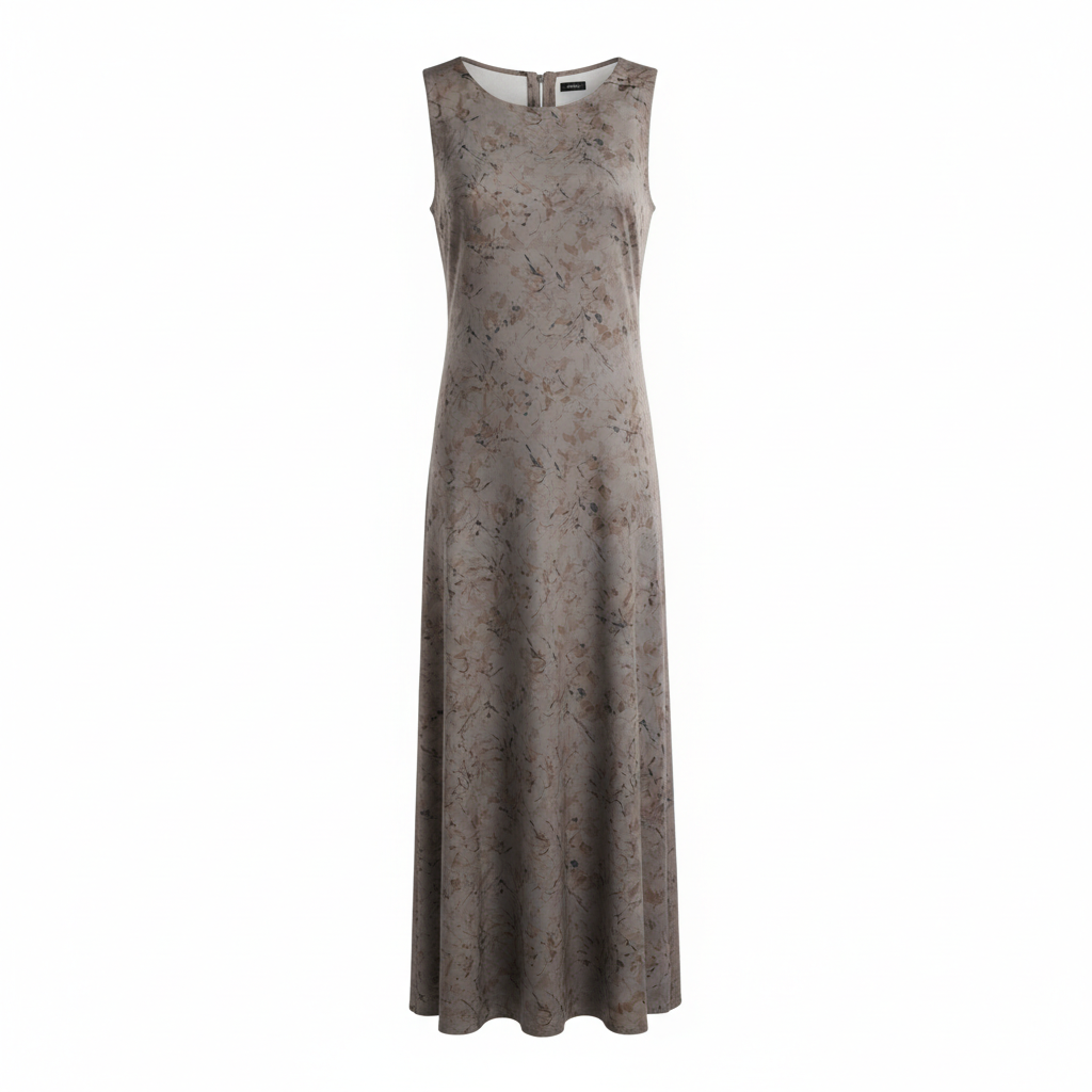 Silk-like Sheer Floral Print Sleeveless Maxi Dress for Women Elegant Long Bodycon Dress with Round Neck and Back Zipper