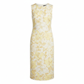 Silk-Like Sheath Dress with Yellow Floral Print - Elegant Mid-Length Sleeveless Women's Dress