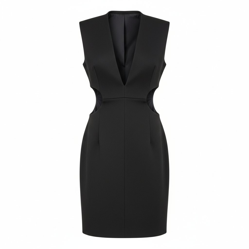 Silk-like Sheath Dress with Side Cutouts Deep V-Neck Sleeveless Bodycon Midi Dress