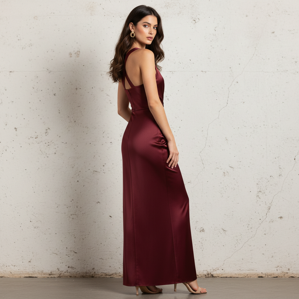 Satin Twist Front Maxi Dress Elegant Bodycon Cocktail Gown for Women