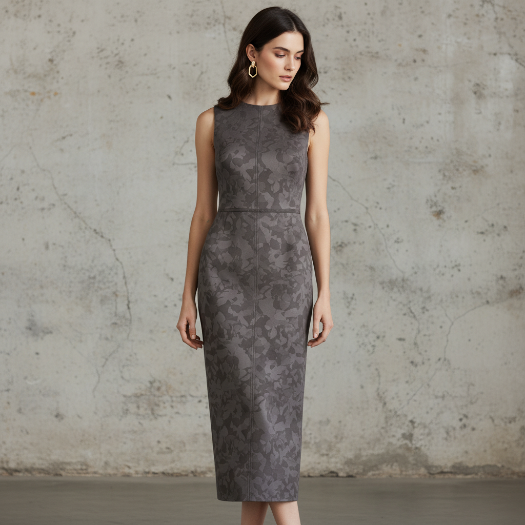 Silk-Blend Camouflage Print Sleeveless Sheath Midi Dress